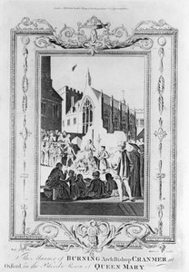大卫主教托马斯克兰默（1489-1556）在牛津大学玛丽女王的血腥统治时期（1516-58），由Thomas Sparrow（1765-84）镌刻 作者 英语学校